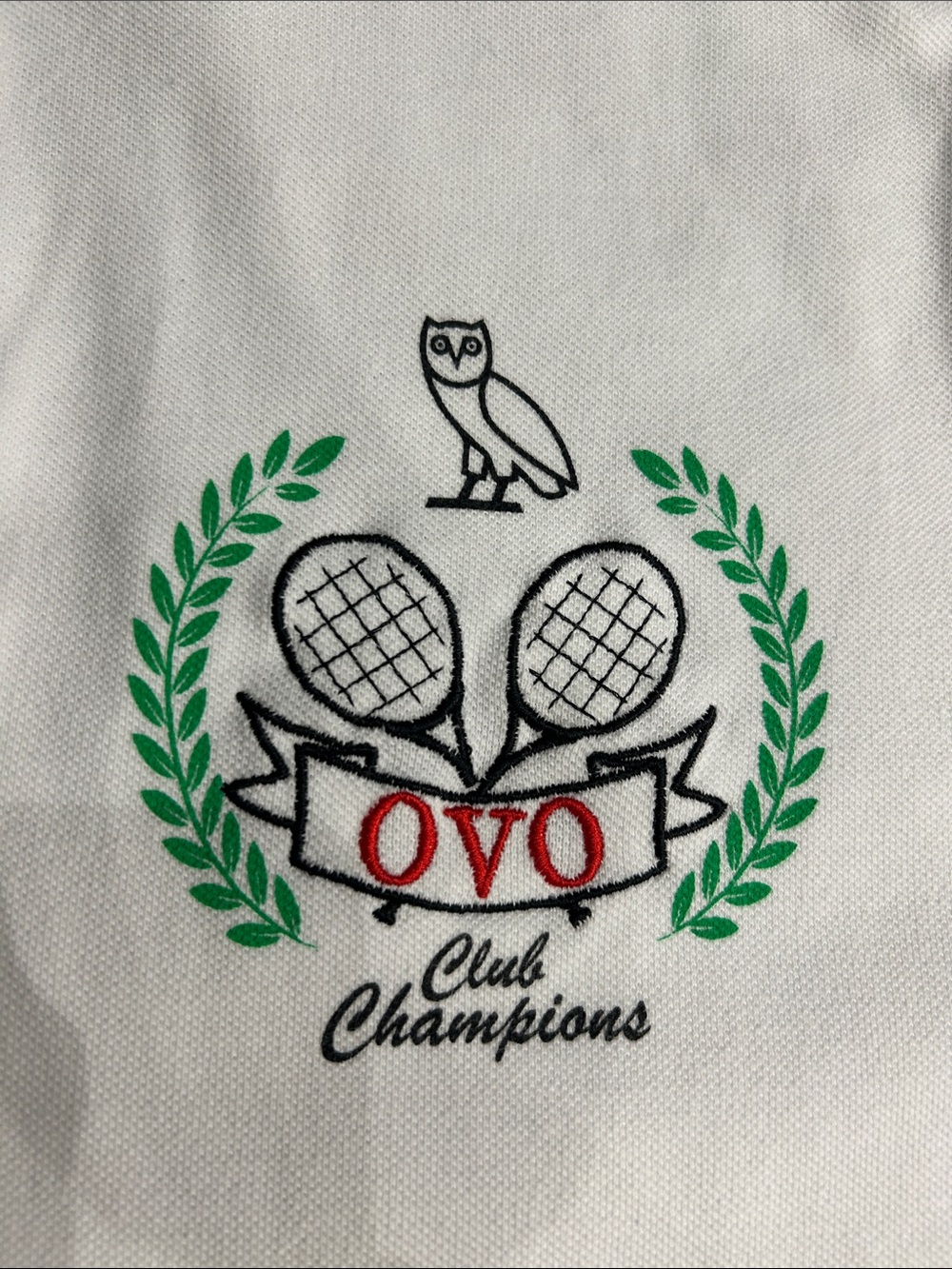 OVO White Polo with Green Laurels and Red Logo